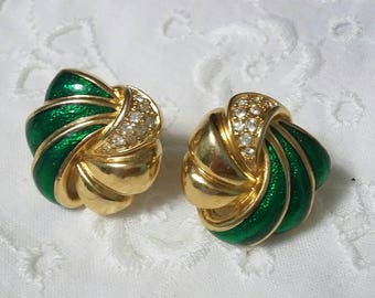 RESERVEDMSJSwarovski green and gold post earrings
