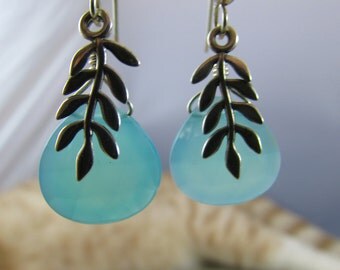Handmade peruvian blue opal and sterling silver dangle earrings