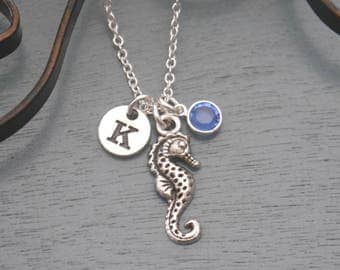 Seahorse Necklace, Personalized Seahorse Necklace, Silver Seahorse Necklace, Initial Necklace, Seahorse Jewelry, Sea horse Necklace