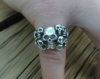 Multi Skull Ring in solid Sterling Silver