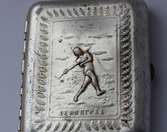 Rare Soviet Cigarette Case Leningrad USSR. Metal cigarette case USSR. tobacco box. card holder