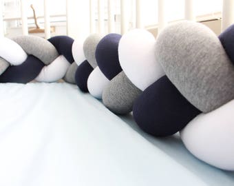 Mixed Colours Braided Crib Bumper - Knot Pillow, Knot Cushion, Bolster Pillow, Crib Bumper, Kids Pillow, Nursery Decor, Baby Bedding, Cot
