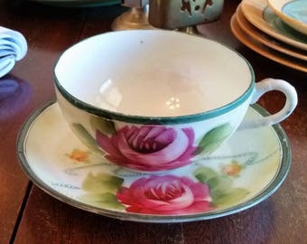 Antique JE-OH Hand-painted Nippon China in Cabbage Rose Pattern (11 pieces)