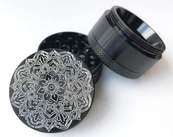 1.5" Custom Herb Grinder - Mandala Design - Create Your Own - FREE Scraper, Keyring to match & Papers!