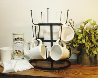 Coffee Bar mug holder, Farmhouse mug rack, metal mug rack, Farmhouse kitchen decor, Coffee bar rack, Coffee station, Metal coffee cup rack