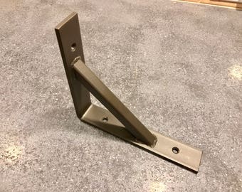 Powder Coated Handcrafted Industrial Bent Metal Shelf Bracket. 1-1/2" X 1/4" Flat Bar With 3/4" Square Steel Tube Support