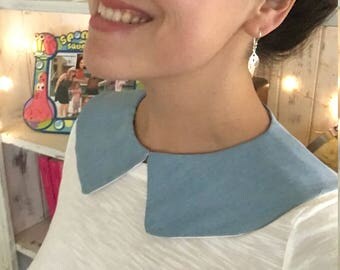 Light Denim Detachable Peter Pan Collar - !00% Cotton Size Medium