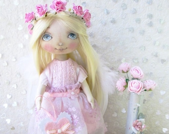 Angel doll, Angel girl, Collectible cloth fabric doll , soft toy for girl, Handmade doll, Fabric Doll ,Birthday gift,Textile doll