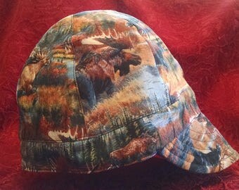 Moose Print/Blue 100% Cotton Reversible Welding Cap