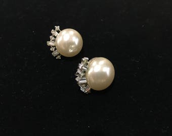 Trifari Pearl and Rhinestone Earrings