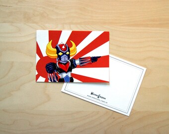 Postcard from baby Goldorak on background of rising sun