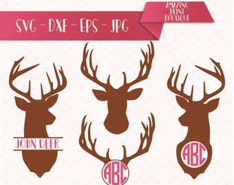 Reindeer Monogram SVG, Deer Head Monogram Frame, Antler monogram cutting file, Deer monogram frame svg, Antler svg, Deer Antler Monogram SVG