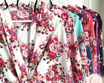 Sale! Cotton Floral Robe, Set of 8 Robes, Floral Robe, Cotton Floral Robe, Bridesmaid Gifts, Cotton Robe, Wedding Robe