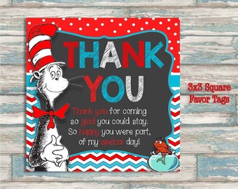 Dr. Seuss Thank You Favor Tags - 3x3 Square Thank You Cards - Party Favor Printable