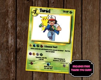 Pokemon Invitation, Pokemon Birthday Party Invitation, Pokemon Card Invitation, Printable Invitation