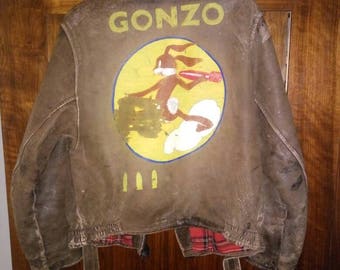 Antique leather jacket Colorful Bugs Bunny Gonzo bomber jacket