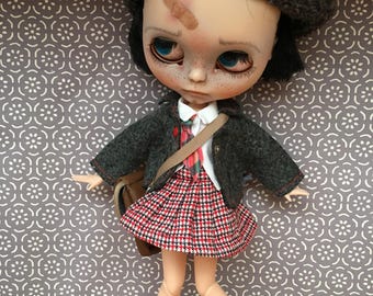 Blythe/Pullip Vintage Doll Clothes, School Uniform Set, 1970's 'School Daze'