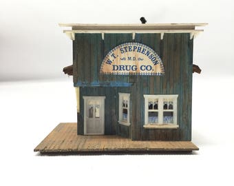 Handmade Drug store building for HO scale model train