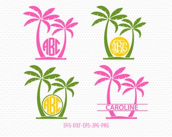 Palm Tree SVG, Palm Tree Monogram frames, Beach Monogram SVG,palm beach svg,for CriCut Silhouette cameo Files svg jpg png dxf