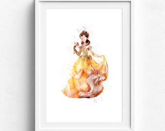 Belle princess, disney princess, princess party, disney princess art, disney watercolor, princess wall art disney princess disney aquarelles