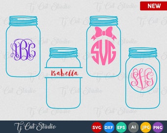 Mason Jar Svg, Mason Jars, Circle Monogram Frames, Split Monogram, HeartMonogram Frames,