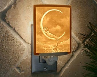 Mermaid and the Moon Porcelain Lithophane Night Light