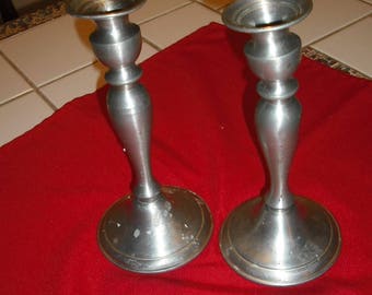 Vintage Leonard Pewter Weighted Candlesticks, Candle Holders, Shabby Chic, Cottage Chic
