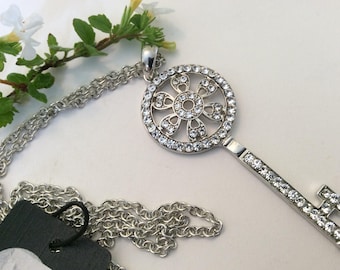 Key pendant Silver Diamante by Evviva 65mm
