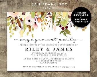 Engagement Party Invitation INSTANT DOWNLOAD | Editable Engagement Party Invite Template | fall, floral | Riley Collection | Printable PDF