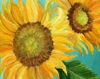 Original Sunflower painting, flower painting 9 x 12 sunflower wall art, acrylic painting canvas art, sunflower decor, Farmhouse decor OOAK