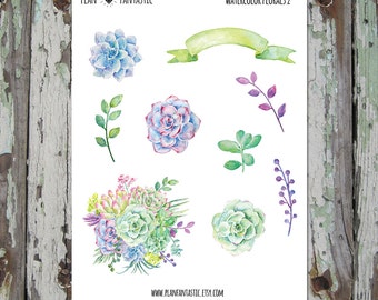 Watercolor Succulent Cactus Planner Stickers - deco - bujo - bullet journal