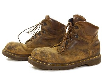 90s Dr Marten Lace Up Ankle Boots Made in England / Distressed Brown Leather Docs Punk Rocker Combat Boots / UK 10 / US Men 10.5 / Women 12
