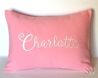 MONOGRAM NAME or Word Pillow Cover. 12 x 16 Decorative Throw Pillow. Carried Away Calligraphy font. Housewarming Hostess Gift. SewGracious