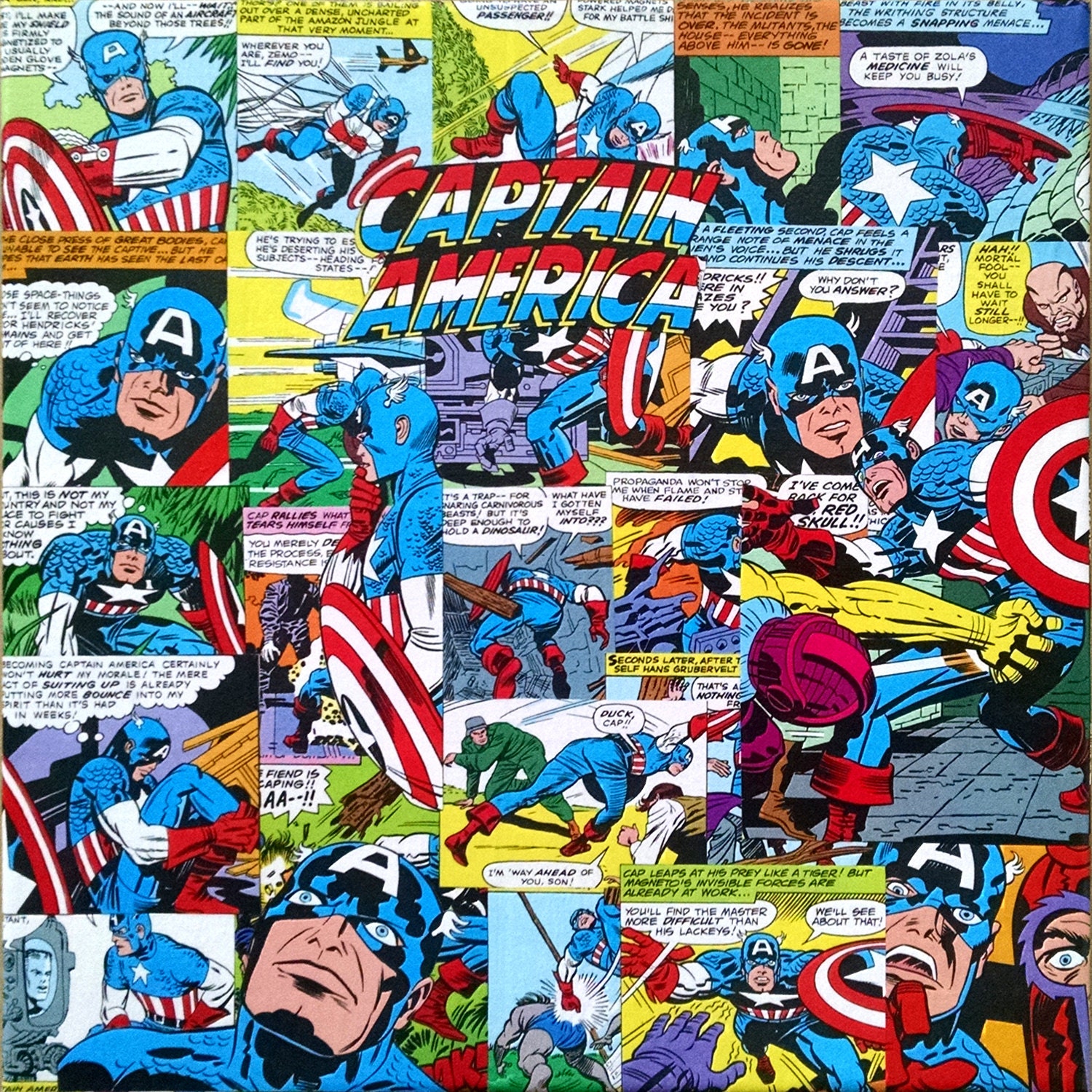 Captain America Decoupage Comic Collage Canvas