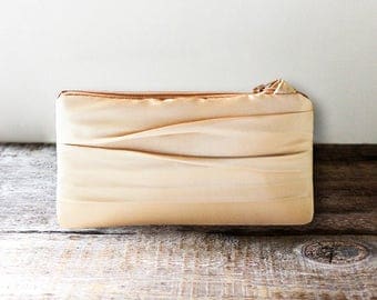 SALE Gold Satin Bridesmaid Clutch, Simple Wedding Clutch- Personalization Option Available