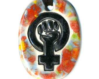 Rainbow Feminist Symbol Ceramic Necklace