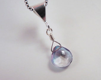 Blue Gemstone Necklace, Mystic Blue Quartz on Sterling Silver Chain, Delicate Necklace, Special Gift for Her, Wedding Jewelry