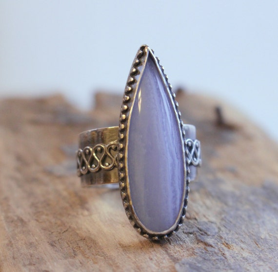 Blue Lace Agate Wide Band Silver Ring Statement Ring By Moodichic 