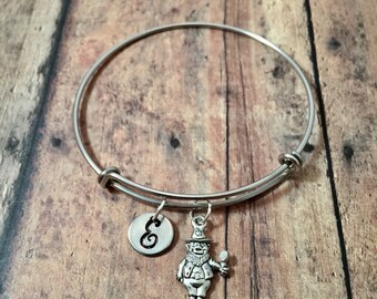 Leprechaun initial bangle - leprechaun jewelry, good luck bracelet, lucky charm bangle, Irish leprechaun bracelet, St. Patricks day jewelry