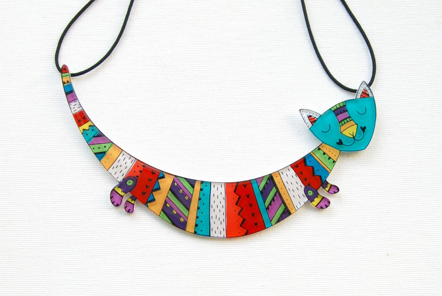Cat statement necklace illustrated cat by lacravatteduchien