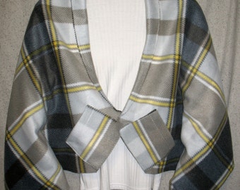 Gray, White, & Yellow Plaid Shawl, Bed Jacket, or Reading Shawl - Cold Office / Warm Shawl