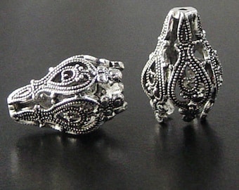 Brass Silver Bead Cap 4 Antique Silver Flower Star 5-Point Victorian Filigree 20mm x 15mm (1137cap20s1)xz