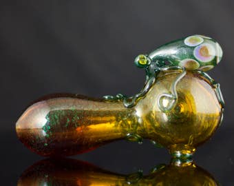 CLEARANCE / Octopus Glass Pipe / Large Spoon / High Quality Glass Pipe / Pyrex Pipe / Amber Boro Crow & Crystal Bliss / Ready to Ship #478