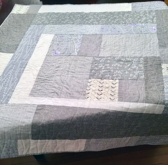 Gray and White Handmade Quilt