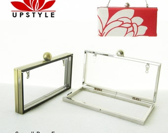 NEW - Small Box Clutch Purse Frame - Minaudiere - No Sew Project - Antique Gold or Nickel (silver) with chain loops