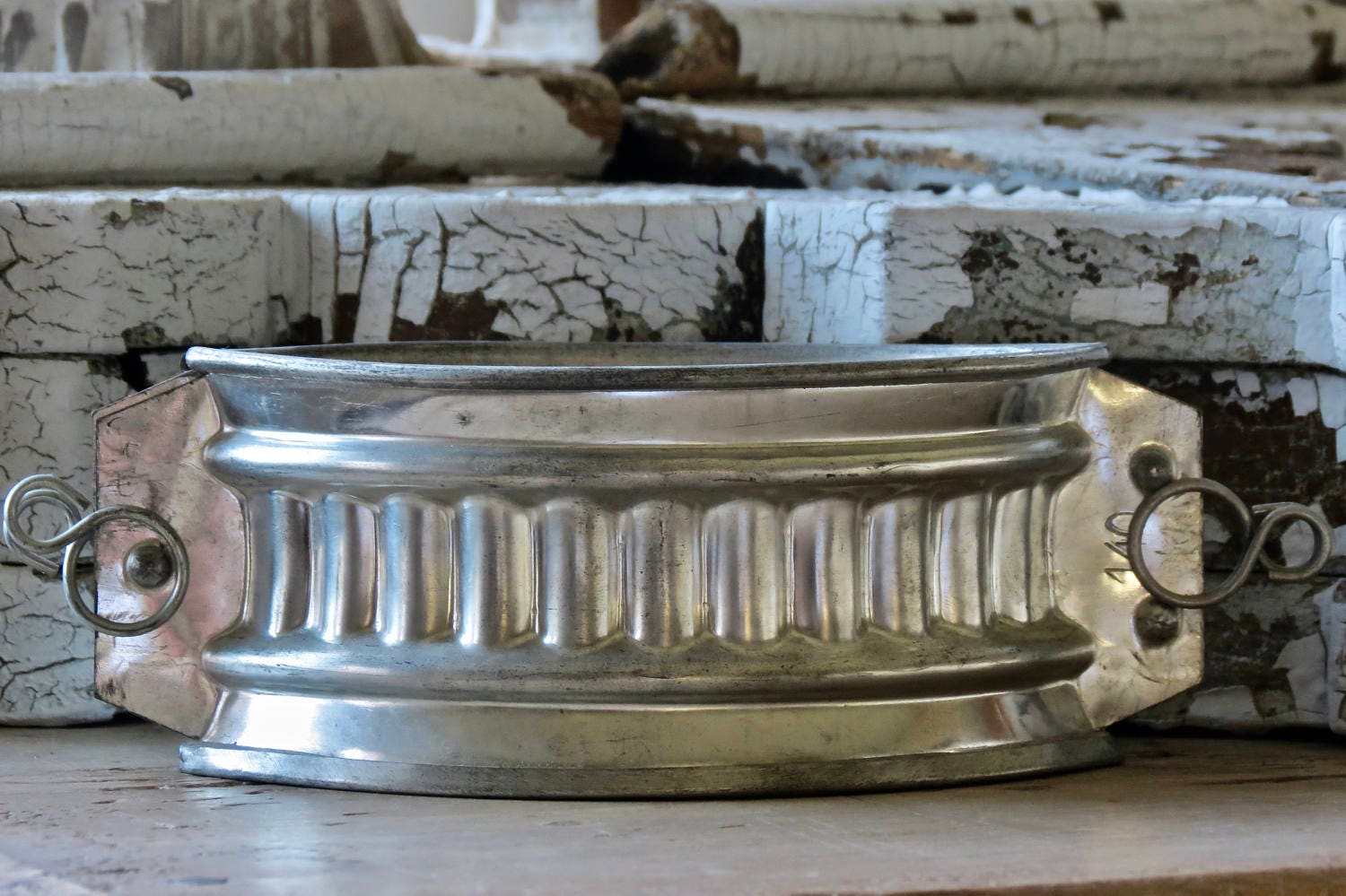 Lovely Vintage French Tin Game Pie Mold....Hinged Numbered