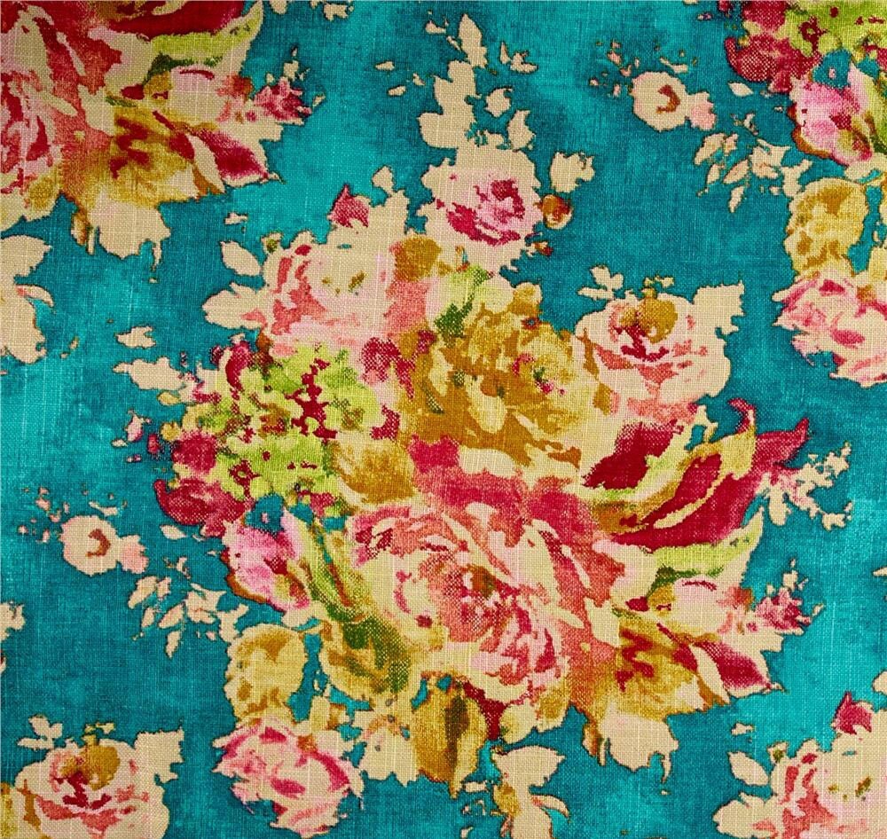Bright Floral Curtains Caribbean Blue Drapes Deep