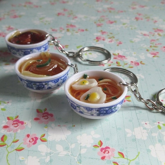 Noodle Bowl Keychain Ramen Noodle Chicken Leg Fried Egg