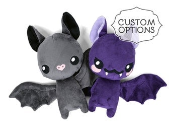 Bat Plush Custom Color Stuffed Animal in Minky with Floppy Wings & Ears - Made to Order