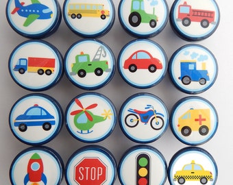 Blue Transportation Drawer Knobs, Car Knobs, Airplane Knobs, Truck Dresser Knobs -Wood Knobs- Made-to-Order